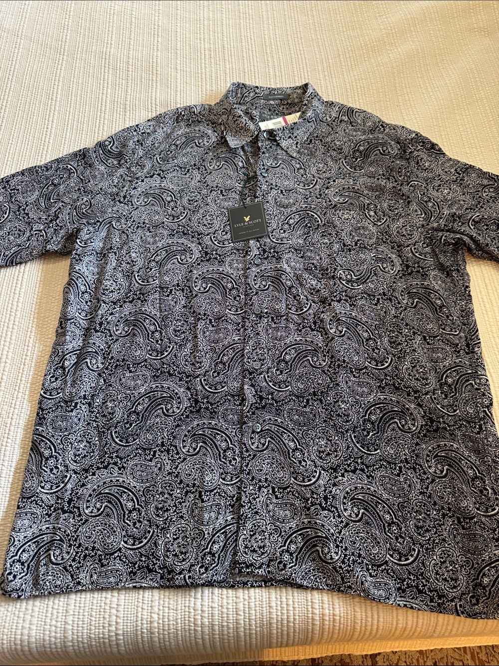 Lyle & Scott Bamboo & Silk Black and White Paisley Button-Down Shirt